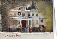 Christmas for Mum-old Victorian house in snow card