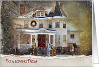 Christmas for Mom old Victorian house in snow card