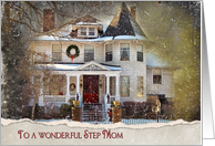 Christmas for Step Mom old Victorian house in snow card
