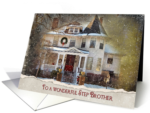 Christmas for Step Brother-old Victorian house in snow card (1169548)