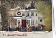 Christmas For Godmother, Old Victorian House In Snowflakes card