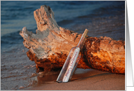 Christmas Message in a Bottle On Beach Driftwood card