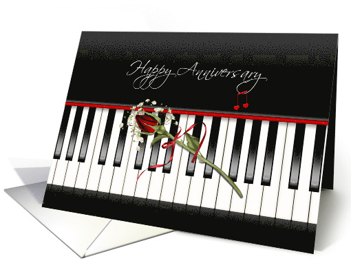 Anniversary for Couple red rose on piano keyboard card (1171792)