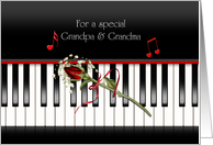 grandparents’ anniversary, red rose on piano keys card