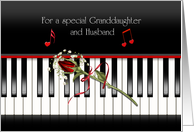 granddaughter’s anniversary, red rose on piano keys card
