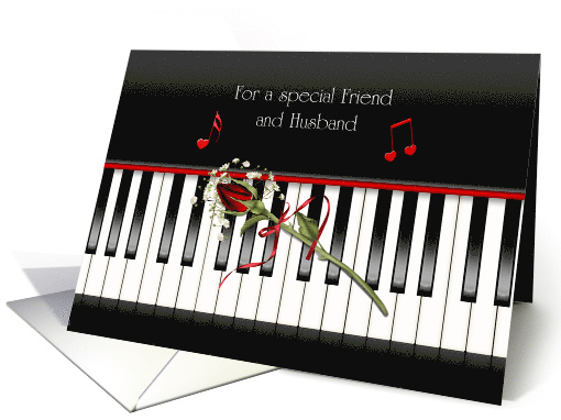 Friend and Husband anniversary red rose on piano keys card (1172146)