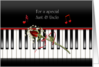 aunt and uncle’s anniversary, red rose on piano keys card