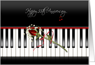 55th anniversary, red rose on piano keys card