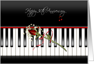 30th anniversary - red rose on piano keys card