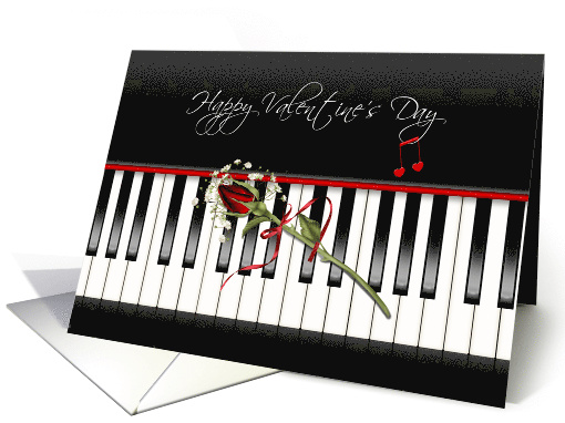 Anniversary on Valentine's Day red rose on piano keys card (1172198)