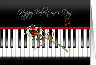 Anniversary on Valentine’s Day red rose on piano keys card