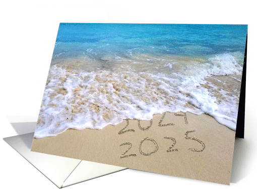 New Year 2025 Text On a Tropical Beach with Frothy Surf card (1173284)