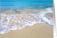 New Year 2024 Text on Bahamas Beach with Frothy Surf card