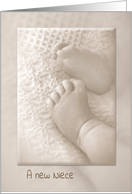 New Niece congratulations baby feet in sepia tone card