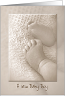 Baby Boy congratulations with baby feet in sepia tone card