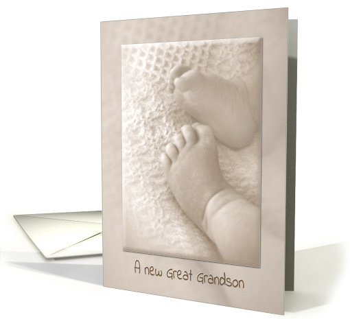 New Great Grandson congratulations baby feet in sepia tone card