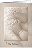 New Godson congratulations baby feet in sepia tone card