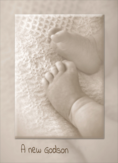 New Godson congratulations baby feet in sepia tone