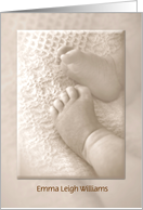 Customized Birth Announcement-baby feet in sepia tone card