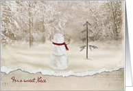 Christmas for Niece snowman with gold star in winter woods card