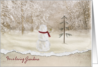 Christmas for Grandma snowman with gold star and torn edge border card