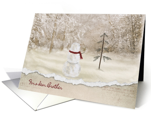 Christmas for Brother snowman with gold star decoration for tree card