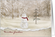 Christmas for Grandson snowman with gold star and pine tree card