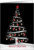 Season’s Greeting tree with red socks and baseball ornaments card