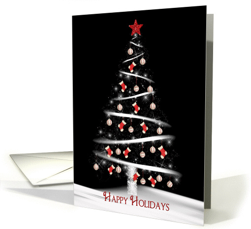 Happy Holidays tree with red socks and baseball ornaments card