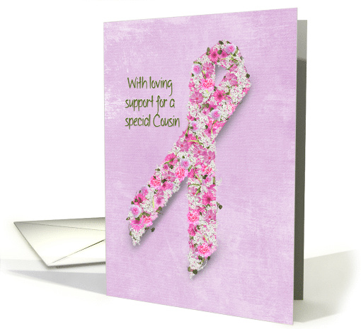 For Cousin Pink Ribbon with Flowers for Breast Cancer Survivor card