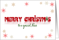 Merry Christmas for Niece snowflake border on white with reflection card