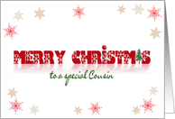 Merry Christmas for Cousin snowflake border on white with reflection card