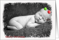 Merry Christmas-snowflake and pine photo card with ornaments card