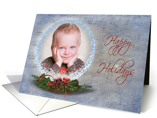 Christmas snow globe photo card on faded music background card