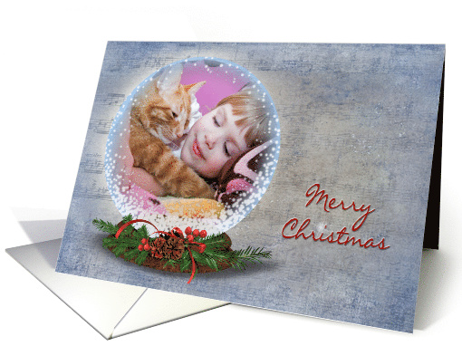 Christmas snow globe photo card on faded music background card