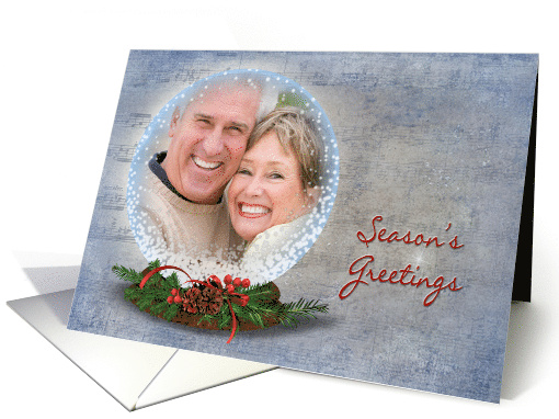 Season's Greetings snow globe photo card on faded music... (1185230)