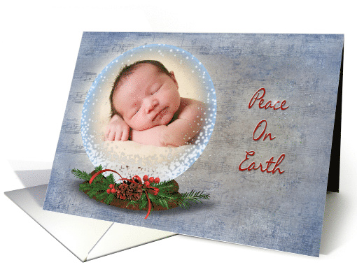 Peace on Earth photo card-snow globe on faded music background card