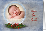 Peace on Earth photo card-snow globe on faded music background card