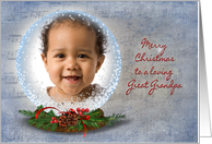 Great Grandpa Christmas photo card-snow globe on music background card