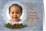 Great Grandma Christmas photo card-snow globe on music background card