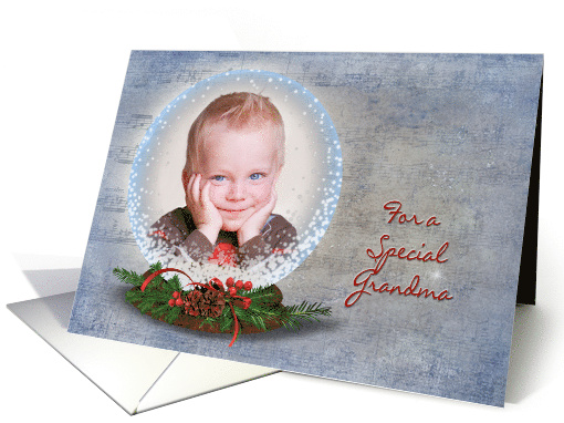 Grandma Christmas photo card-snow globe on music background card