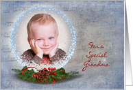 Grandma Christmas photo card-snow globe on music background card