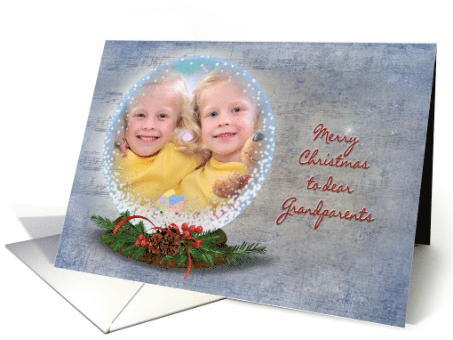 Grandparents Christmas photo card-snow globe on music background card