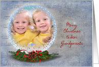 Grandparents Christmas photo card-snow globe on music background card
