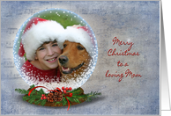 Mom’s Christmas photo card snow globe on music background card