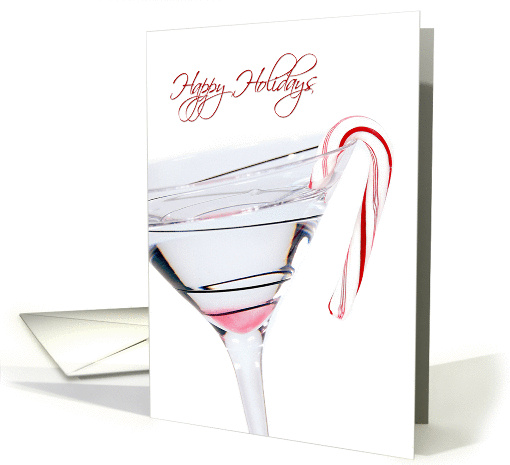 Happy Holidays cocktail with candy cane on white card (1187460)