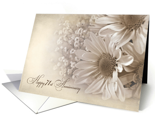 71st Wedding Anniversary-daisy bouquet in sepia tones and texture card