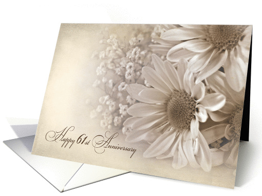 61st Wedding Anniversary-daisy bouquet in sepia tones and texture card