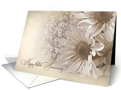 68th Wedding Anniversary-daisy bouquet in sepia tones and texture card