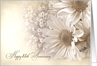 15th Wedding Anniversary daisy bouquet in sepia tone and texture card